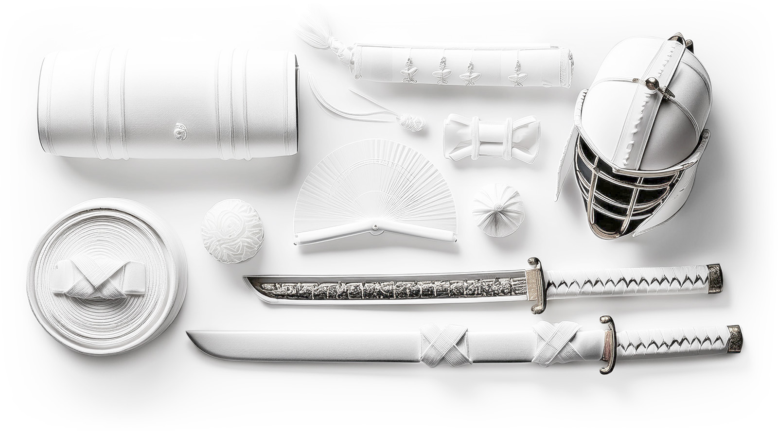 Bushonin white ninjutsu gear laid out.